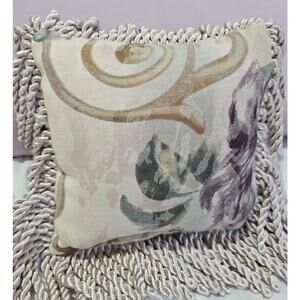 Vintage Accent Throw Pillow Rope Fringe Trim French Country Botanical Cottage